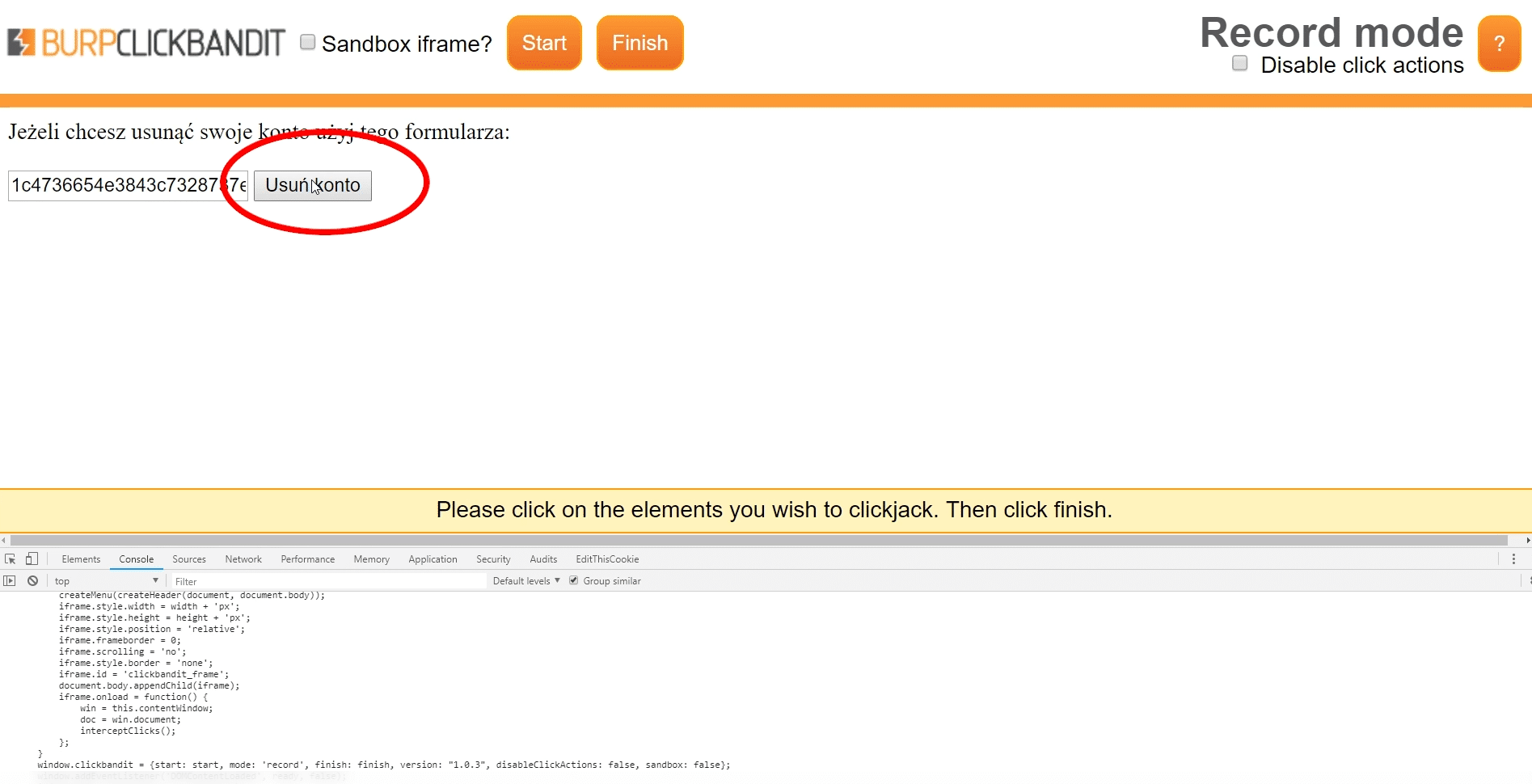 Create clickjacking attack